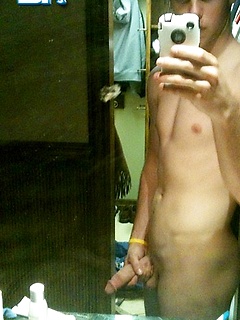 Twinks in the mirror snap selfies of their sexy dicks growing hard from solo stroking
