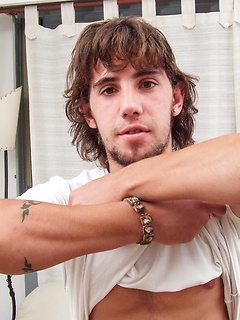 Straight guy with long hair jerking before camera