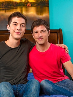 Jeans and tee shirts on two cute young gay guys fucking asses lustily